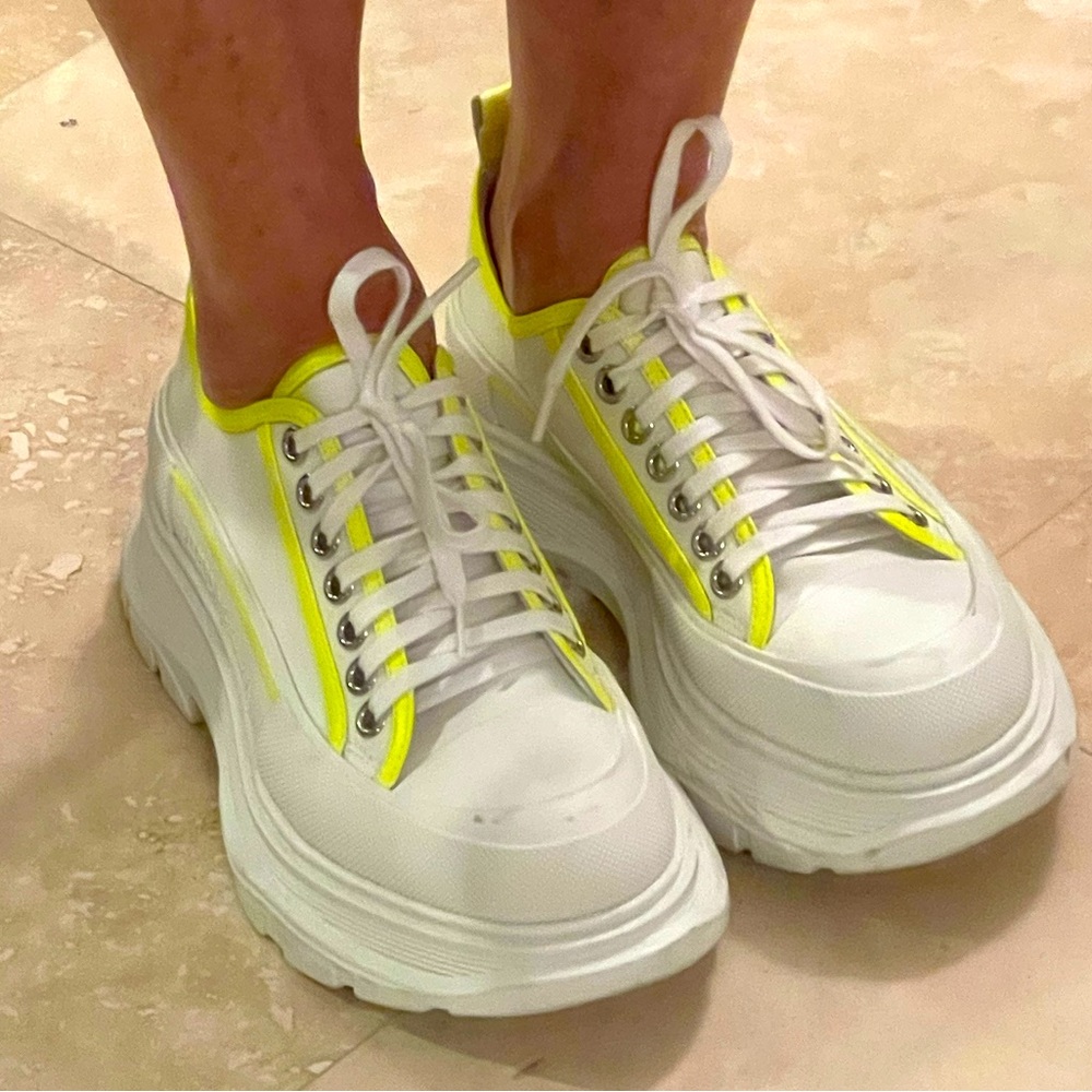 Alexander McQueen sneakers size 40-1/2. White with lime trim. Great for summer.
